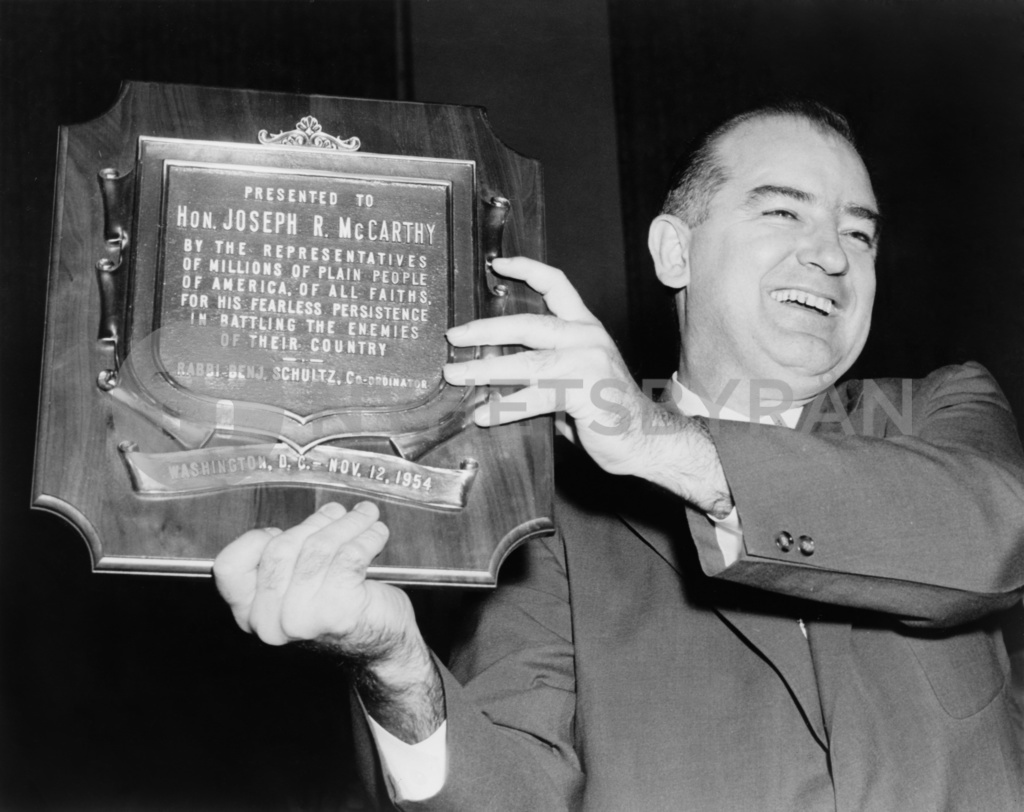 Wisconsin Senator Joseph McCarthy Displays A Plaque Honoring Him ' For ...