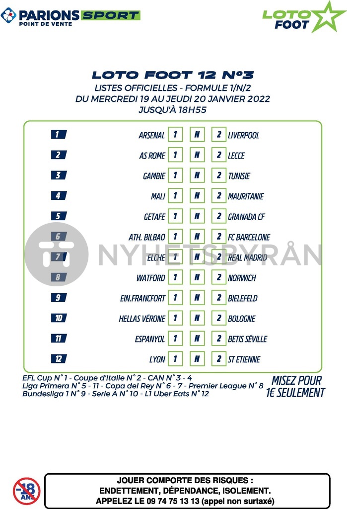 FDJLOTO FOOT 12LISTE21/01/2022